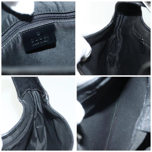 GUCCI GG Canvas Jackie Shoulder Bag Black Silver - Picture 14 of 15